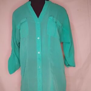 Vibrant Green Button-Up Blouse
